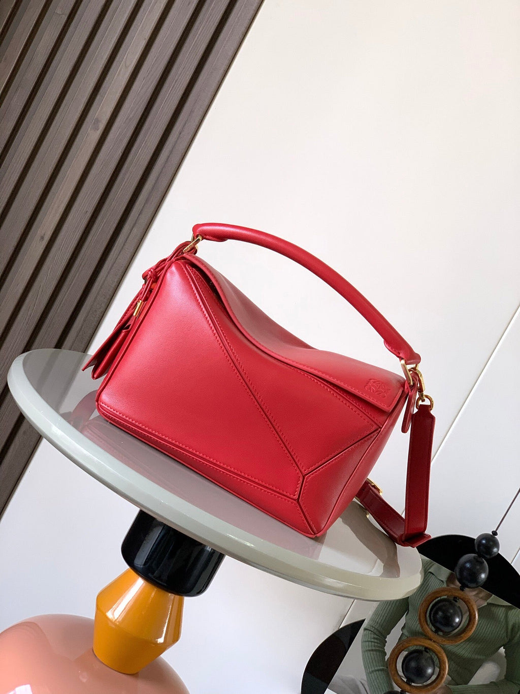 PUZZLE HANDBAG 24 IN RED CALFSKIN
