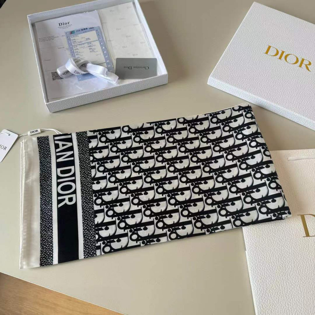CD SCARF IN BLACK MONOGRAM PATTERN SILK