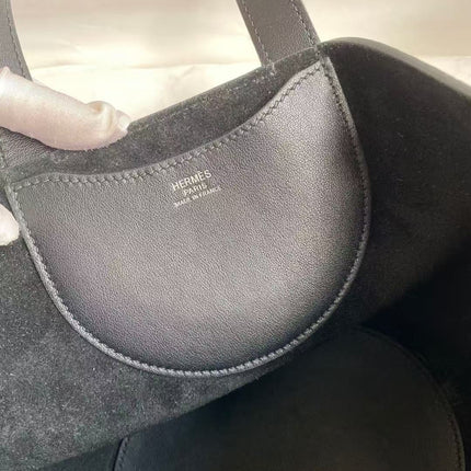 HERMES 25S IN THE LOOP 23 IN BLACK CALFSKIN SILVER HARDWARE TP3
