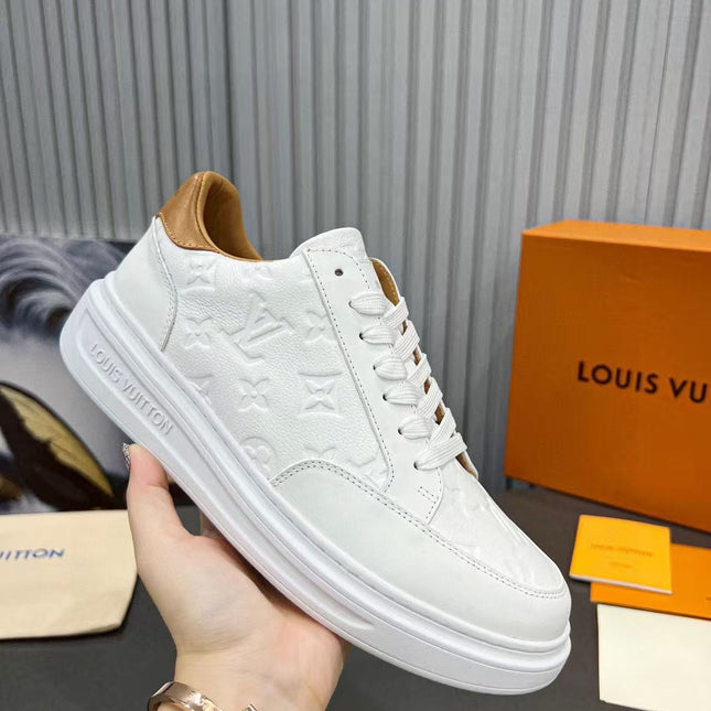 LV BEVERLY SNEAKER IN WHITE CALFSKIN EMBOSSED LOGO