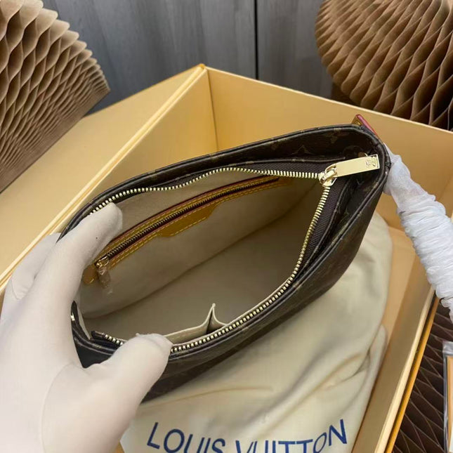 LV LOOPING SHOULDER BAG 25 IN BROWN MONOGRAM CANVAS GOLD-TONE HARDWARE.