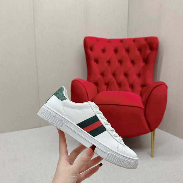 GG ACE LEATHER LOW-TOP SNEAKER IN WHITE CALFSKIN
