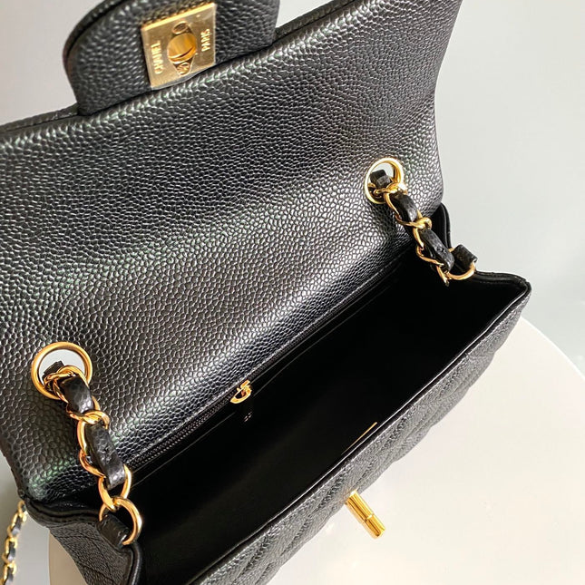 CHANEL 25S FLAP BAG 20 IN DEEP BLACK CAVIAR CALFSKIN WITH GOLD HARDWARE