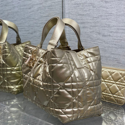 DIOR TOUJOURS TOTE BAG 28 IN GOLD METALLIC CALFSKIN