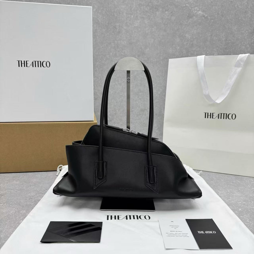 THE ATTICO LA PASSEGGIATA SMALL TOTE BAG IN BLACK CALFSKIN