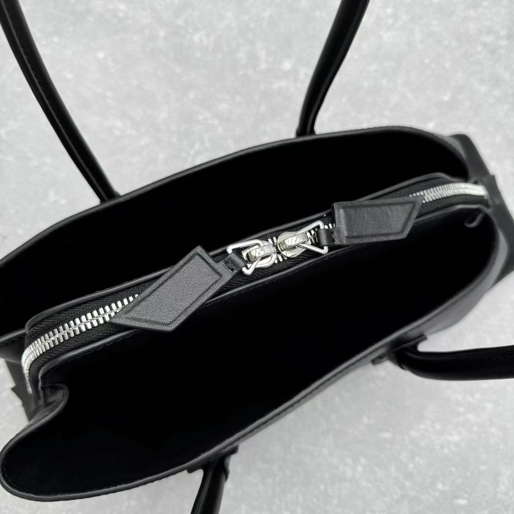 THE ATTICO LA PASSEGGIATA SMALL TOTE BAG IN BLACK CALFSKIN