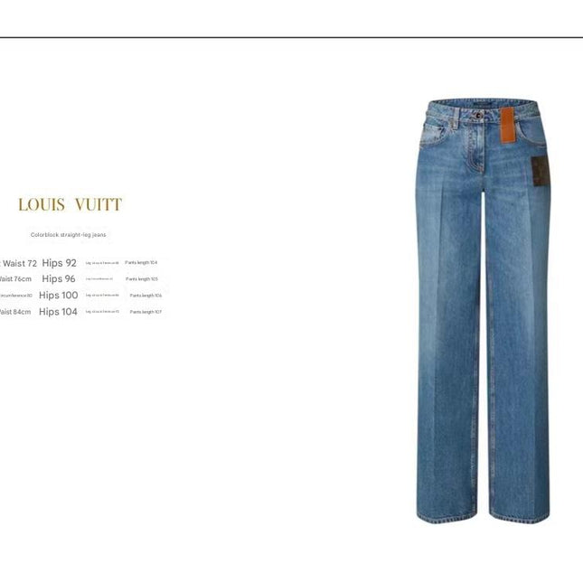 LV HIGH WAIST JEANS IN SIGNATURE MONOGRAM PATCH DENIM