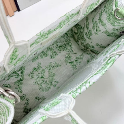 DIOR BOOK TOTE 36 IN GREEN MULTICOLOR TOILE DE JOUY CLOVER EMBROIDERY