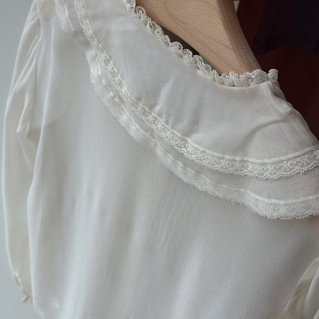 CHLOE RUFFLED LACE-TRIMMED COLLAR SILK-CHIFFON BLOUSE IN WHITE