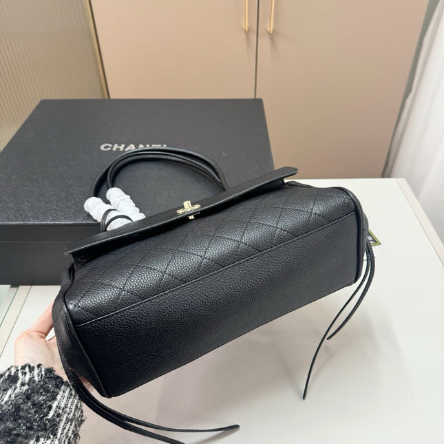 CHANEL QUILTED TOP HANDLE BAG 30 IN BLACK CALFSKIN GHW