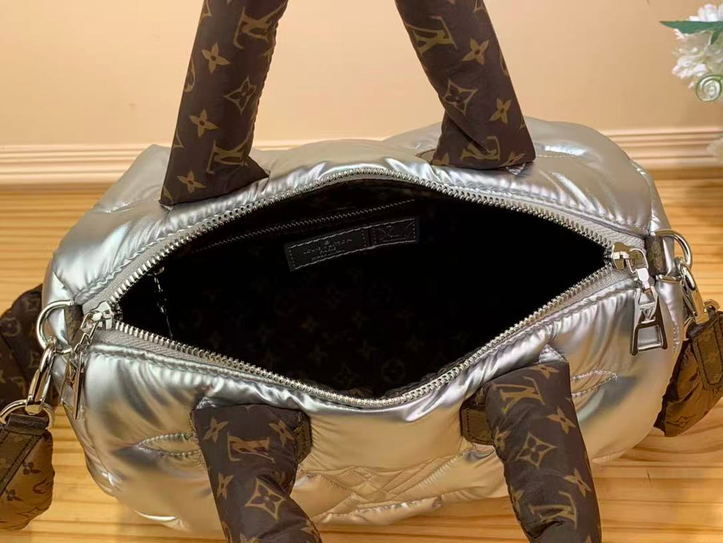 LV 26S PILLOW BOSTON BAG IN SILVER NYLON LEATHER