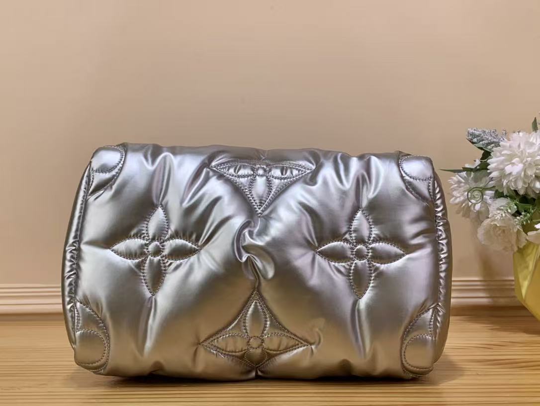 LV 26S PILLOW BOSTON BAG IN SILVER NYLON LEATHER