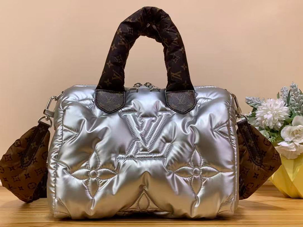 LV 26S PILLOW BOSTON BAG IN SILVER NYLON LEATHER
