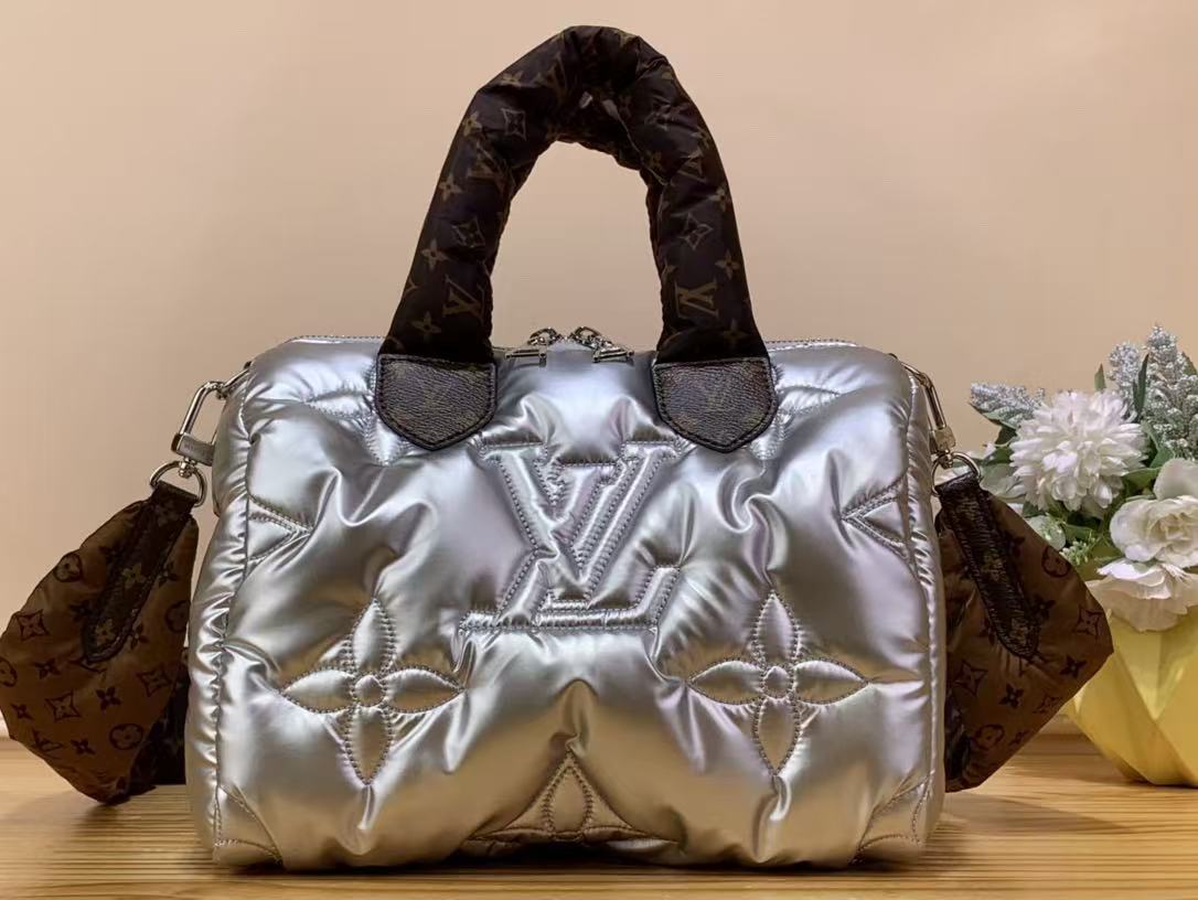 LV 26S PILLOW BOSTON BAG IN SILVER NYLON LEATHER