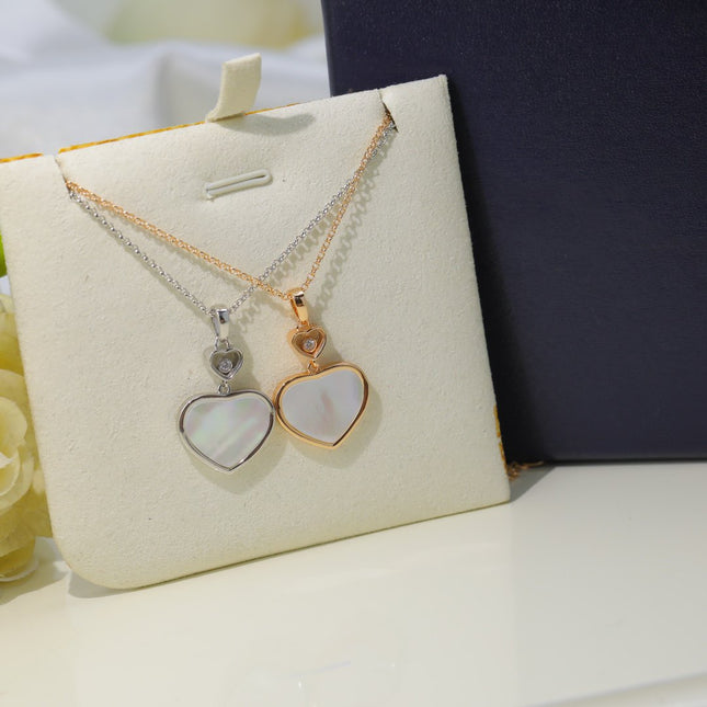 HAPPY HEART WHITE MOP NECKLACE SILVER DIAMOND