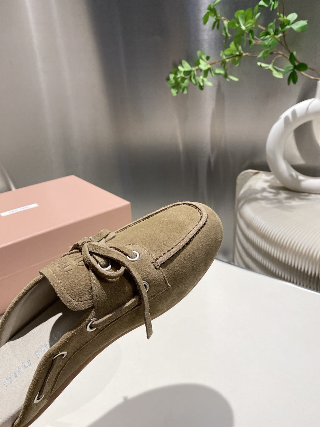MIU FADED MULE IN LIGHT BROWN ECRU SUEDE