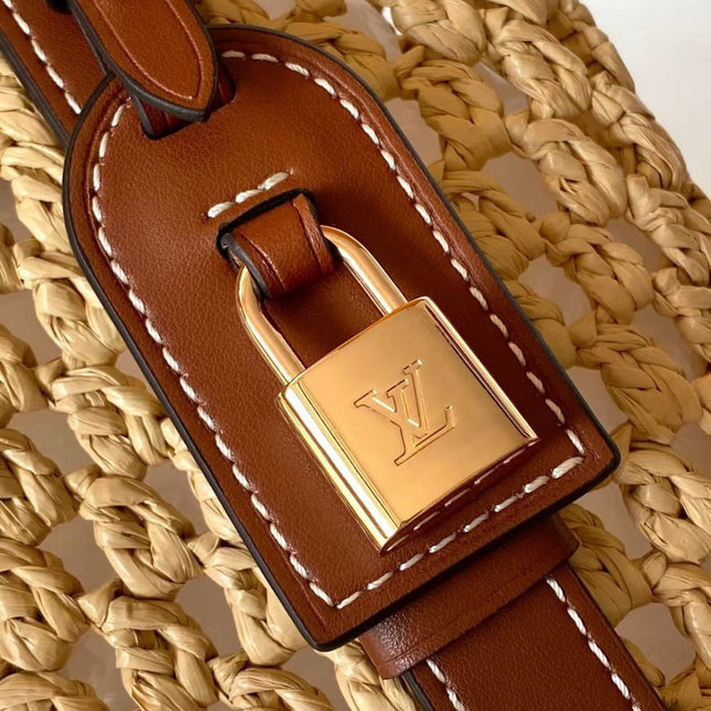 LV ALL IN BB HANDBAG 18 IN BEIGE WOVEN RAFFIA GOLD HARDWARE