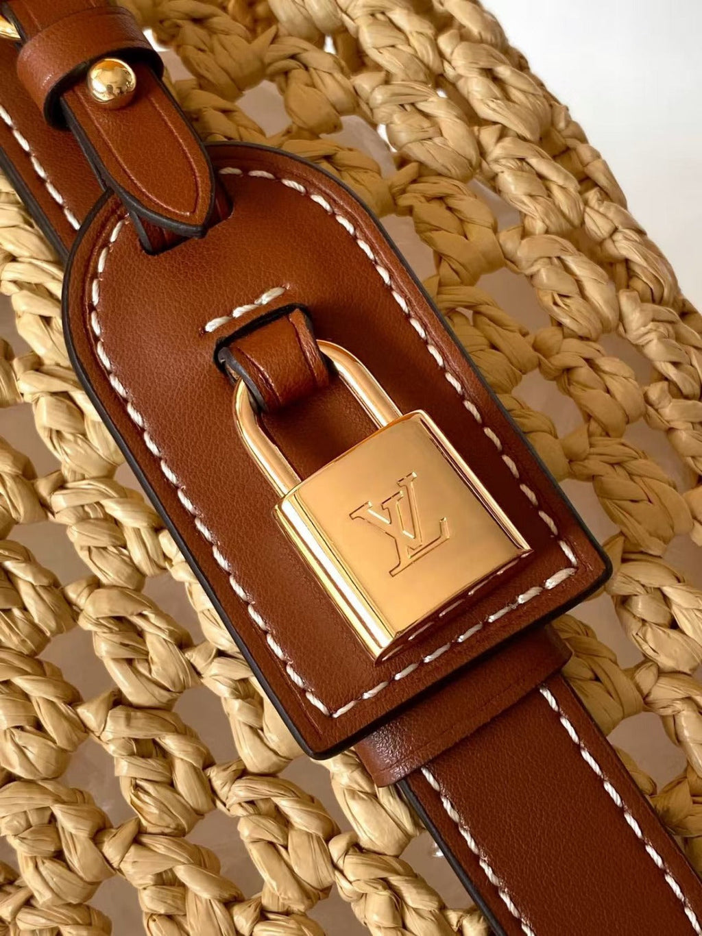 LV ALL IN BB HANDBAG 18 IN BEIGE WOVEN RAFFIA GOLD HARDWARE