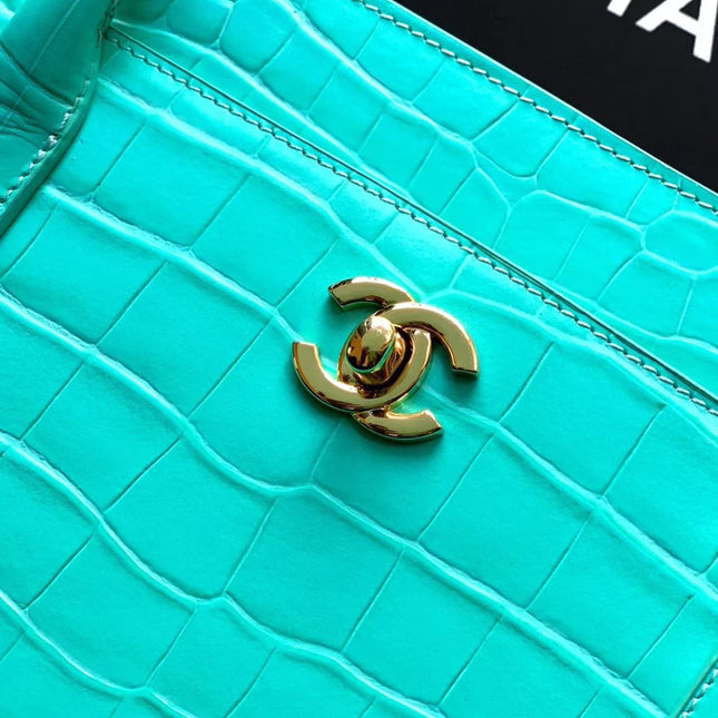 CHANEL SHOPPING BAG 35 IN OPALITE CROCODILE EMBOSSED CALFSKIN GOLD HARDWARE