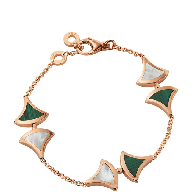 DREAM MOP AND MALACHITE BRACELET PINK GOLD