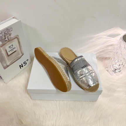 GRANVILLE ESPADRILLE MULE SILVER QUILTED CANNAGE CALFSKIN
