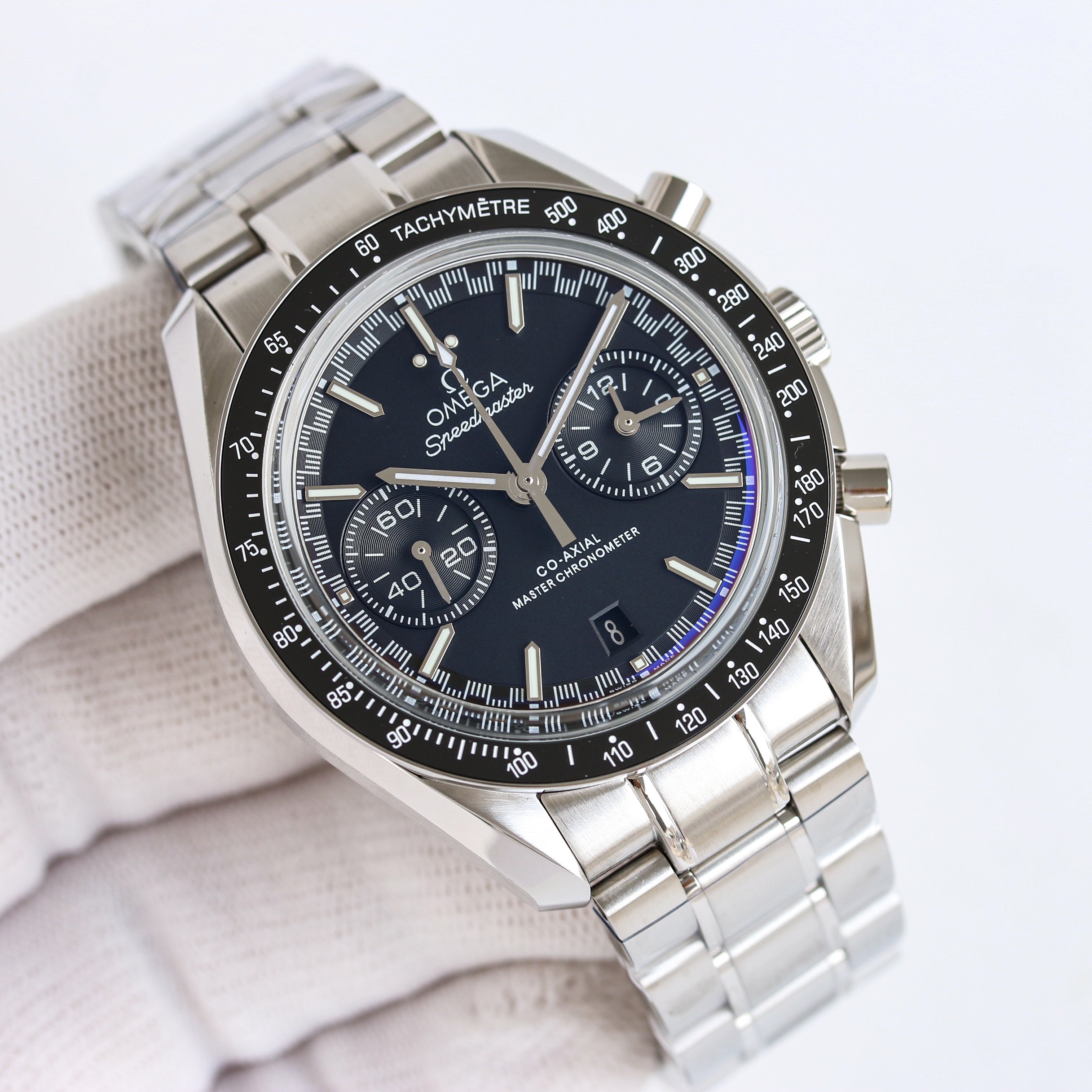 SPEEDMASTER RACING WATCH SILVER CASE AND BLACK DIAL