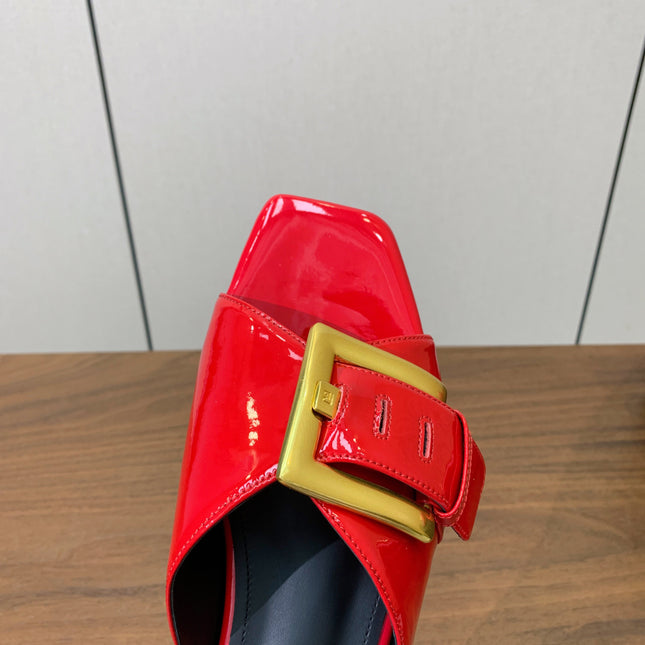 BALMAIN 26S B-BELT FLAT SANDALS IN RED CALFSKIN