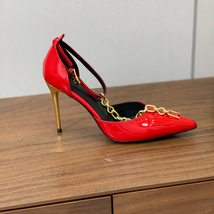 BALMAIN 26S CHAIN HIGH HEELS 95 MM IN RED PATENT CALFSKIN