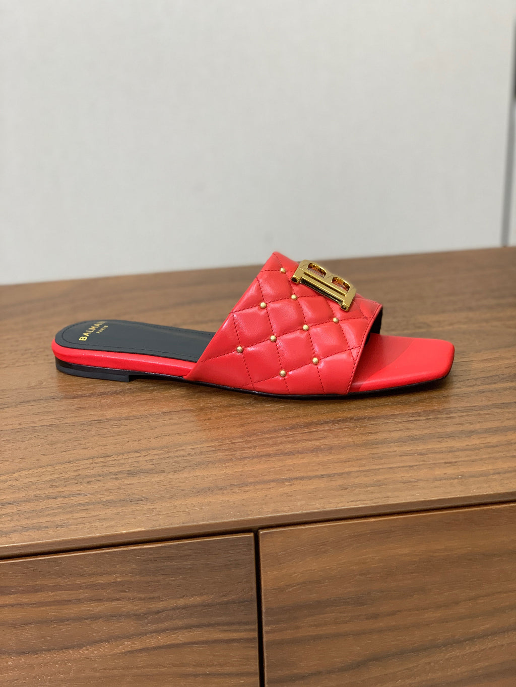 BALMAIN 26S QUILTED MULES IN RED CALFSKIN