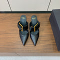 BALMAIN 26S HIGH-HEELED MULES 95 MM IN BLACK CALFSKIN AND PONY HAIR