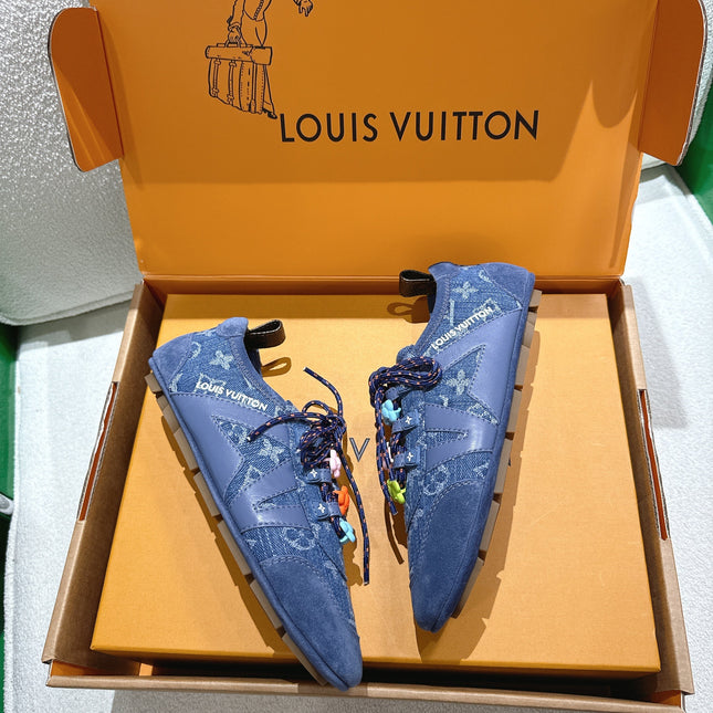 LV 26S SNEAKERS IN BLUE DENIM AND SUEDE WITH FLOWER CHARM
