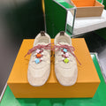 LV 26S SNEAKERS IN BEIGE DENIM AND SUEDE WITH FLOWER CHARM