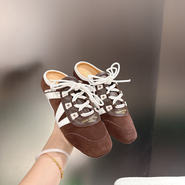 LV 26S MULE SNEAKERS IN DARK BROWN SUEDE