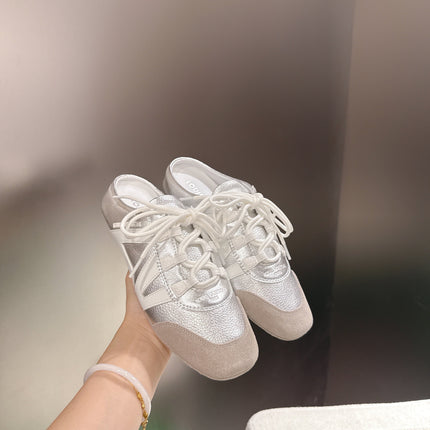 LV 26S MULE SNEAKERS IN SILVER LAMBSKIN AND BEIGE SUEDE