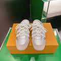 LV 26S MULE SNEAKERS IN SILVER LAMBSKIN AND BEIGE SUEDE