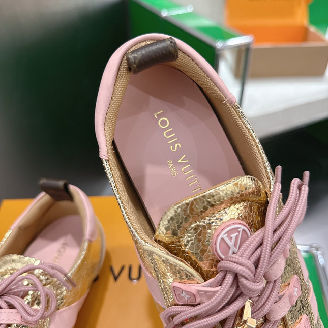 LV 26S SNEAKERS IN LIGHT PINK SUEDE AND GOLD LAMBSKIN WITH CHERRY CHARM