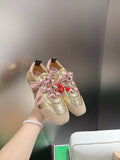 LV 26S SNEAKERS IN LIGHT PINK SUEDE AND GOLD LAMBSKIN WITH CHERRY CHARM