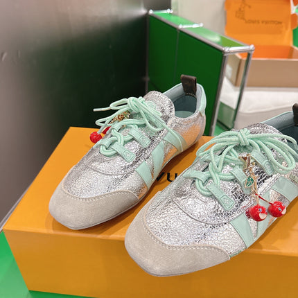LV 26S SNEAKERS IN BEIGE SUEDE AND SILVER LAMBSKIN WITH CHERRY CHARM