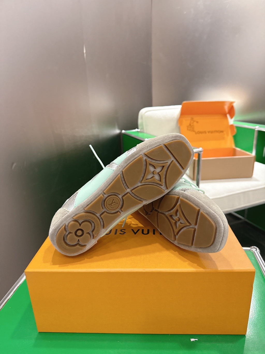 LV 26S SNEAKERS IN BEIGE SUEDE AND SILVER LAMBSKIN WITH CHERRY CHARM