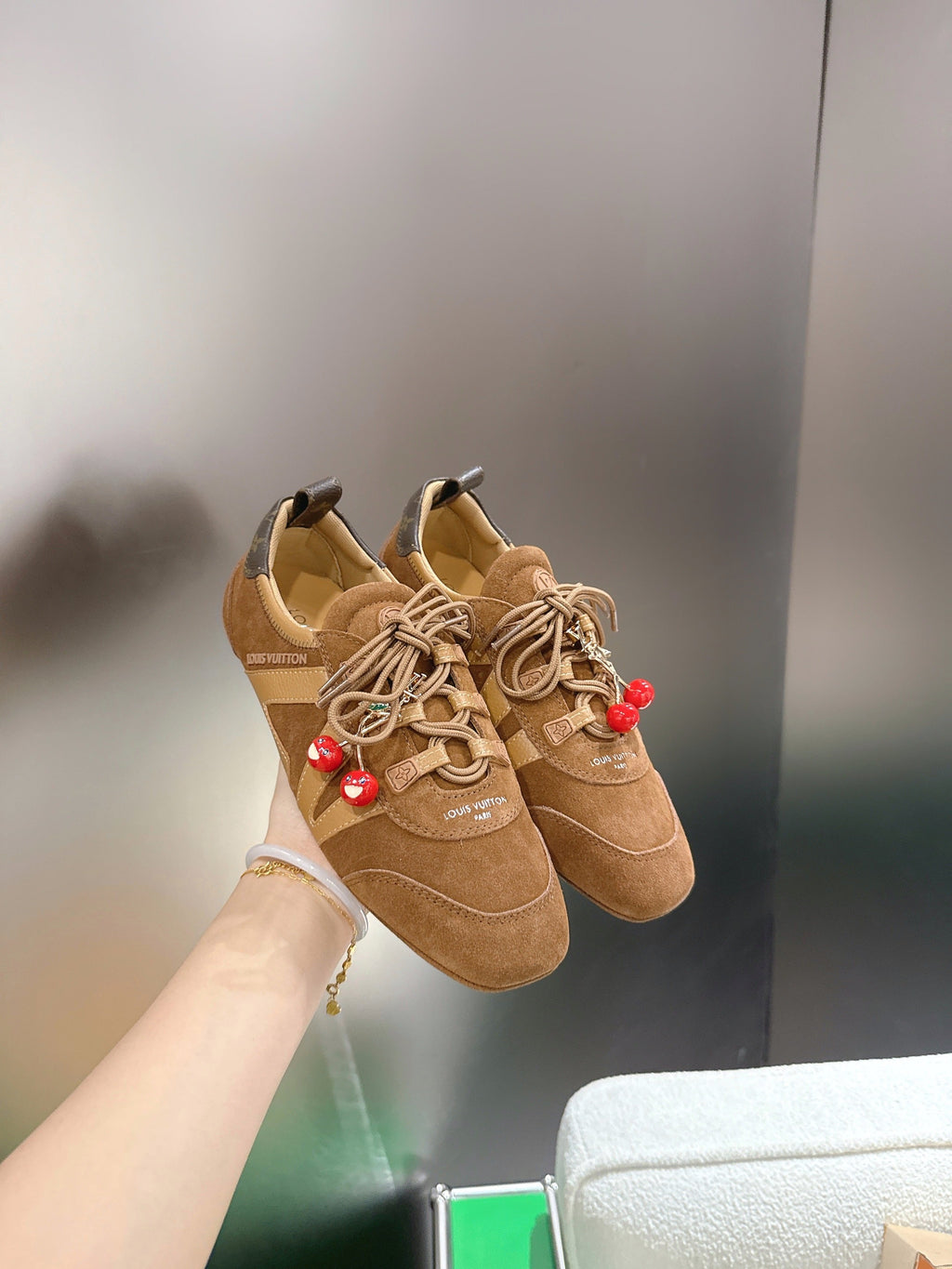 LV 26S SNEAKERS IN DARK BROWN SUEDE WITH CHERRY CHARM