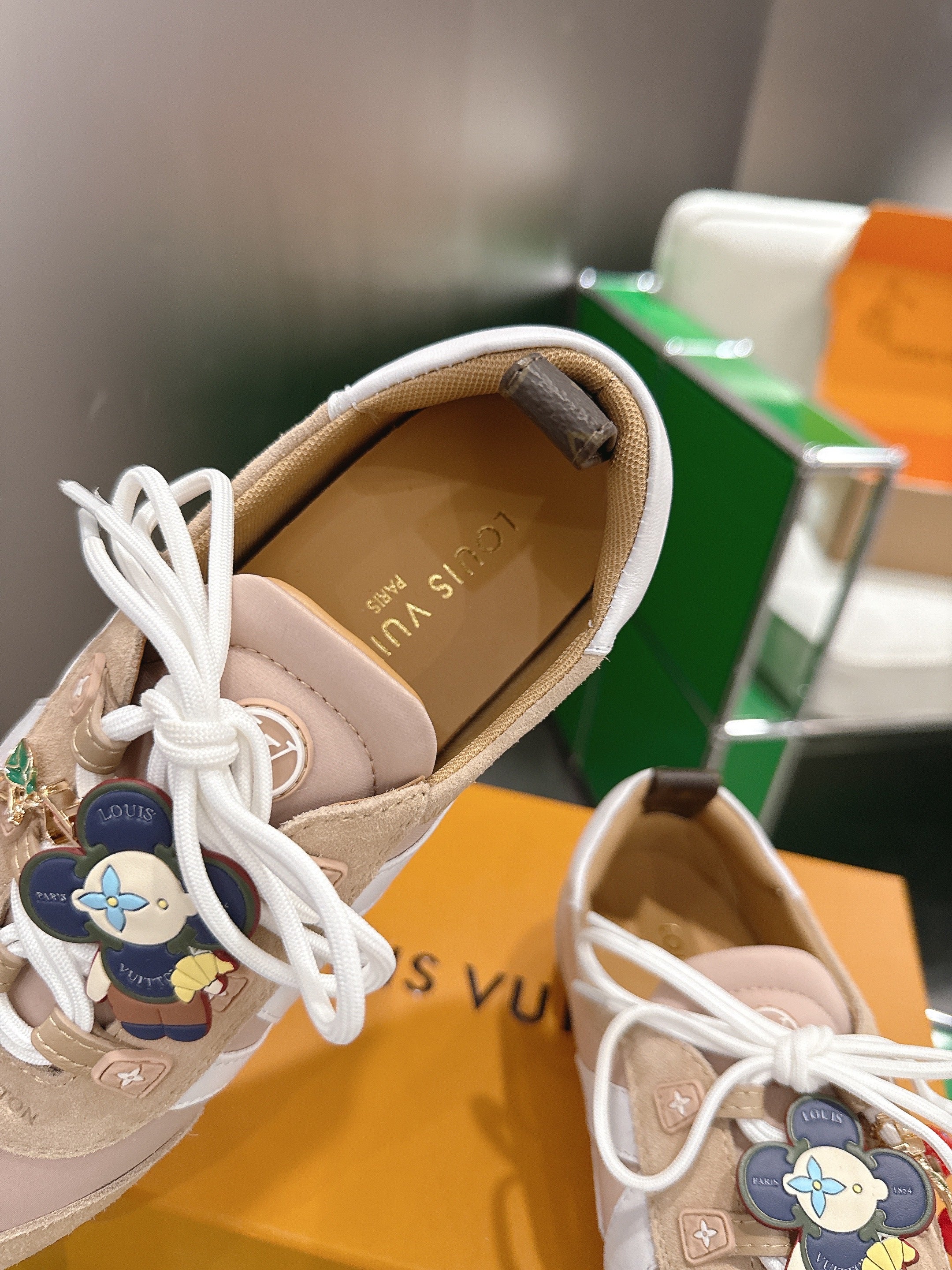 LV 26S SNEAKERS IN BEIGE SUEDE WITH CHERRY CHARM