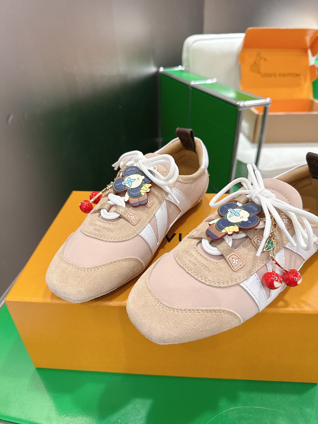 LV 26S SNEAKERS IN BEIGE SUEDE WITH CHERRY CHARM