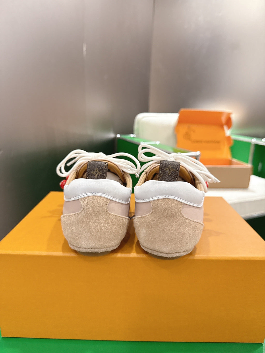 LV 26S SNEAKERS IN BEIGE SUEDE WITH CHERRY CHARM