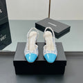 CC SLINGBACK 25S 65 MM IN BLUE TWEED AND GLOSSY LEATHER