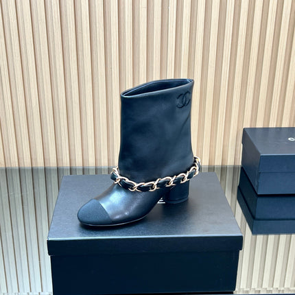 CHANEL 25S LOW BOOTS 65MM IN BLACK CALFSKIN GOLD HARDWARE
