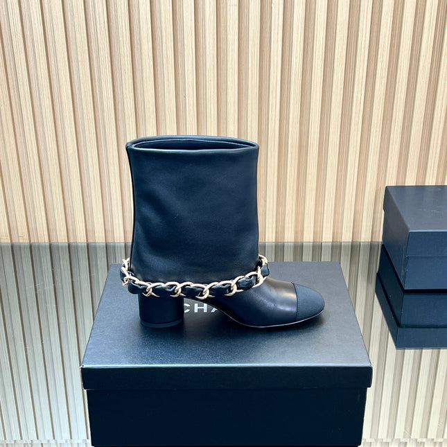 CHANEL 25S LOW BOOTS 65MM IN BLACK CALFSKIN GOLD HARDWARE