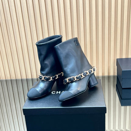 CHANEL 25S LOW BOOTS 65MM IN BLACK CALFSKIN GOLD HARDWARE