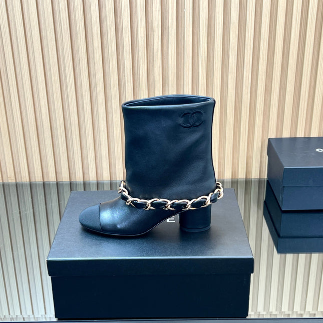 CHANEL 25S LOW BOOTS 65MM IN BLACK CALFSKIN GOLD HARDWARE