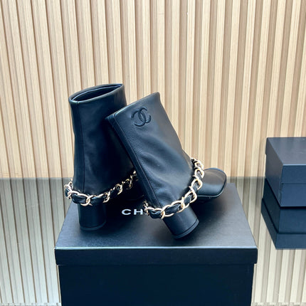 CHANEL 25S LOW BOOTS 65MM IN BLACK CALFSKIN GOLD HARDWARE