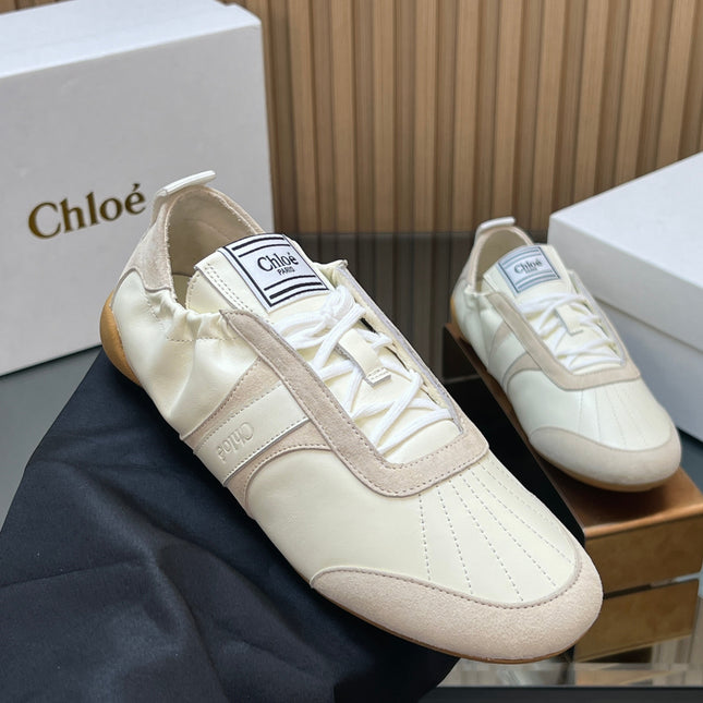 CHLOÉ 26S SNEAKERS IN CREAM WHITE CALFSKIN AND LIGHT PINK SUEDE